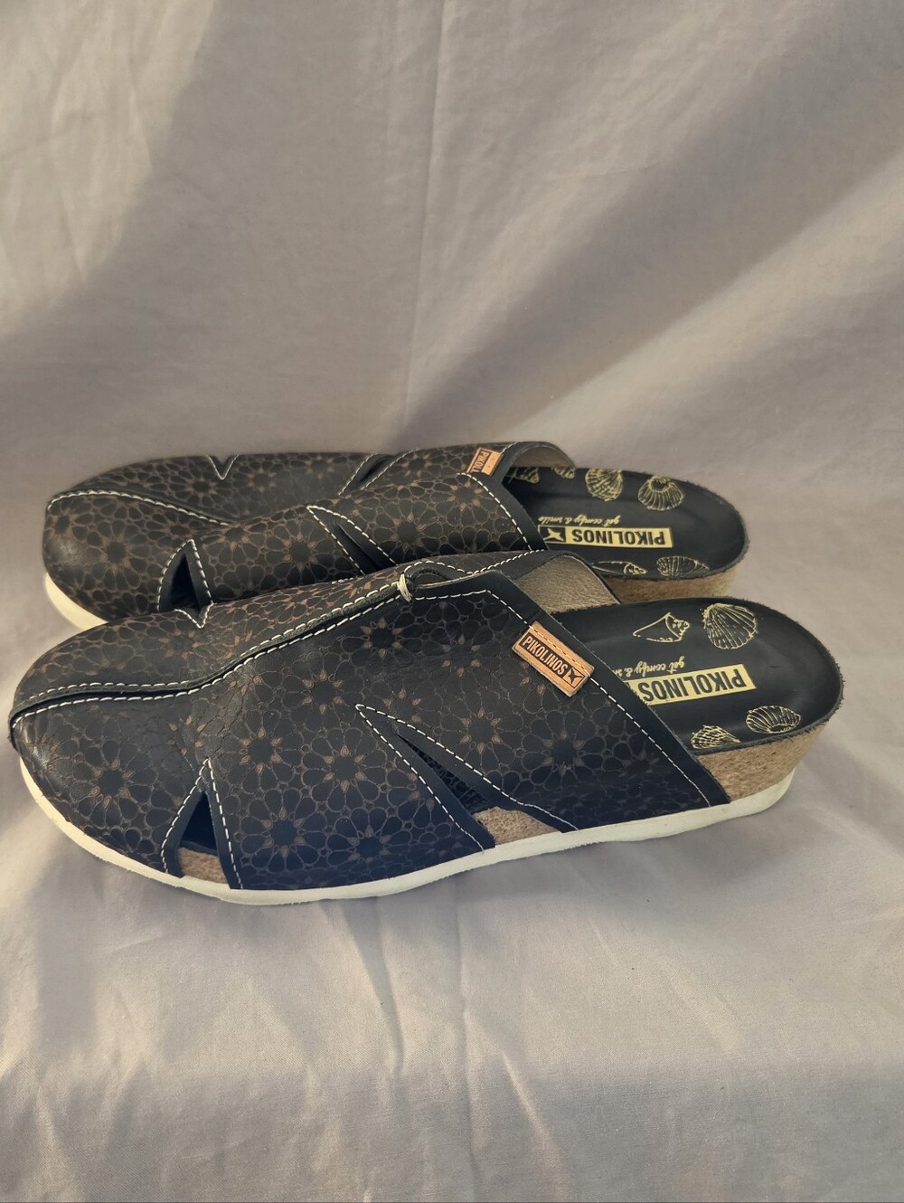 PIKOLINOS Brown Floral-Print Leather Slip-On Loafers Size 7